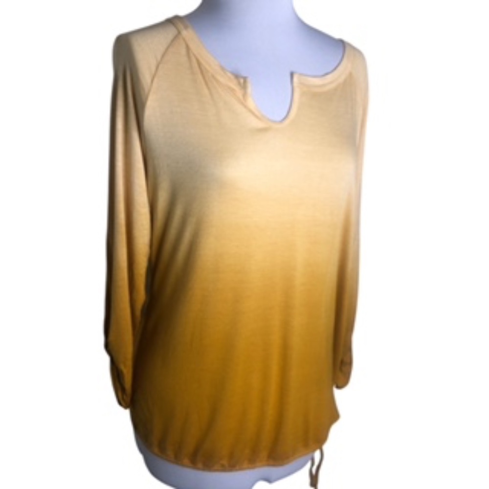 NWT Jule Open Scoop Neck Long Sleeve Drawstring Hemline Butter Color Top Size XL